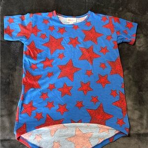 LuLaRoe Girls Blue Tee with Red Stars